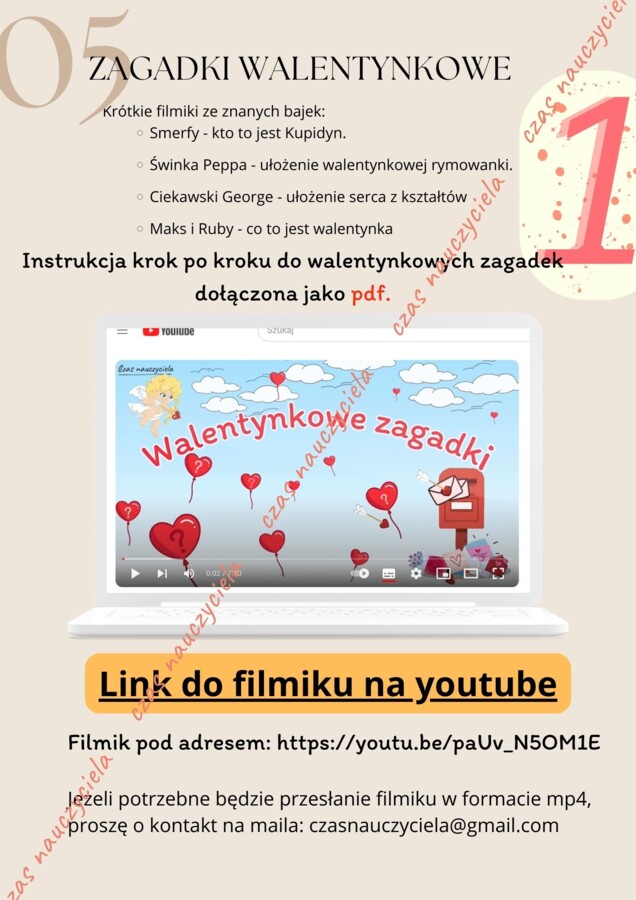 Walentynki - zagadki z bajek, gra ruchowa, kolorowanka