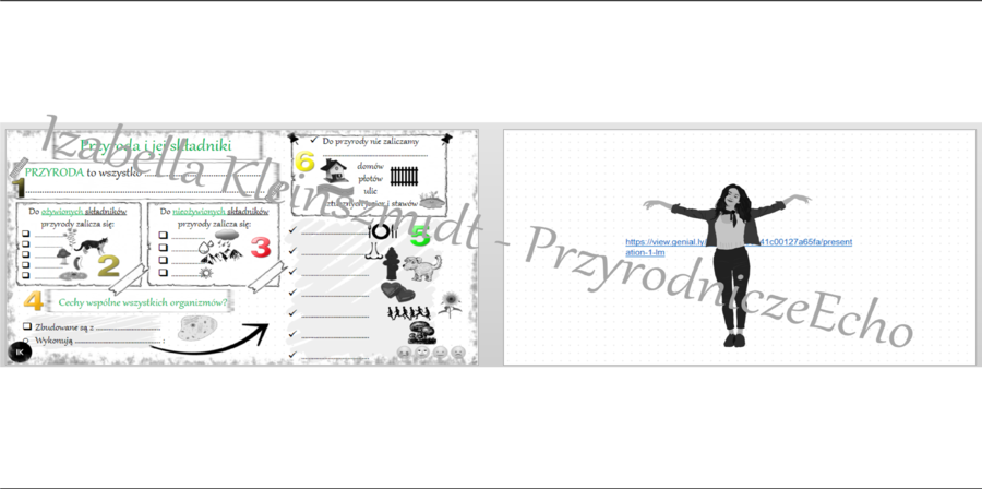 Karta pracy „Przyroda i jej składniki” + gratisowy link do lekcji multimedialnej (pomysłu na lekcję) niekomercyjnej wykonanej w genial.ly do indywidualnego pobrania i użycia do celów niekomercyjnych. Przyroda 4, dział I „Poznajemy warsztat przyrodnika”