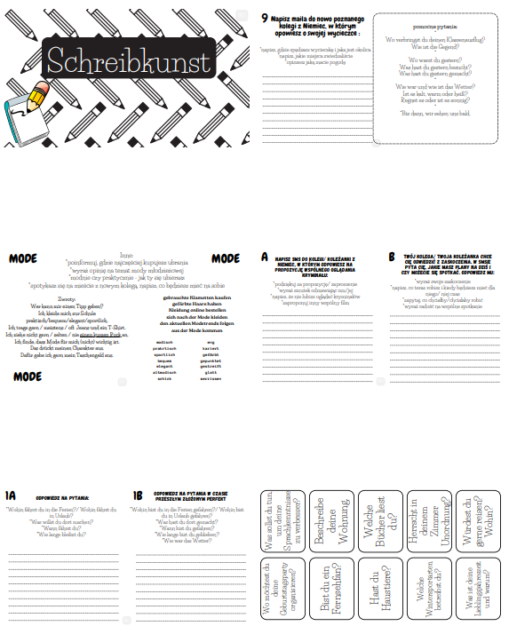 Wypowiedź pisemna w j. niemieckim - Schreibkunst: egzamin ósmoklasisty, matura, wypowiedź pisemna, wklejka do zeszytu,