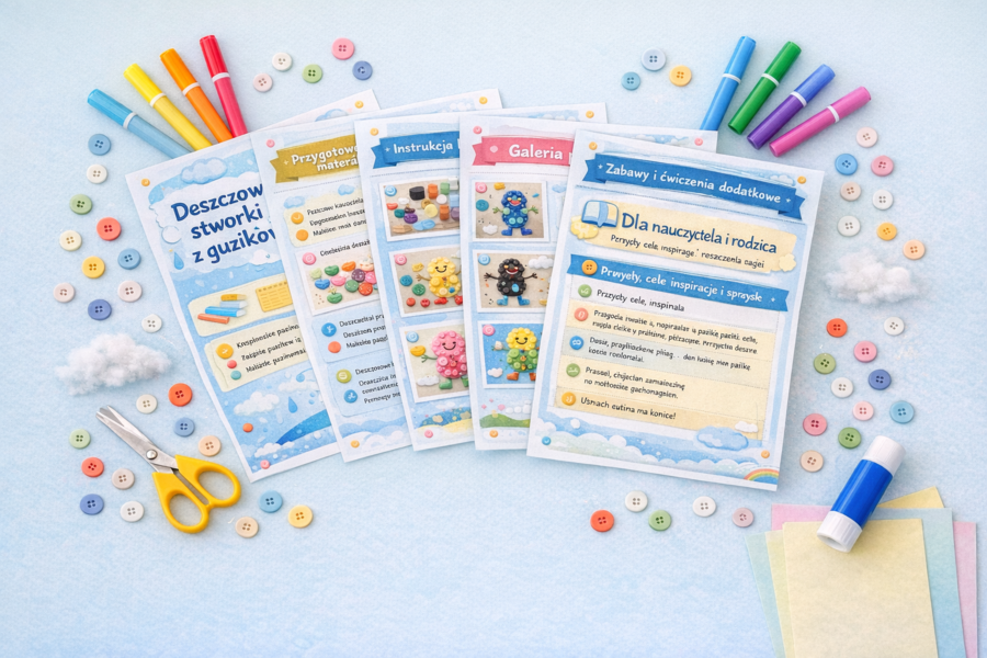 Deszczowe stworki z guzików