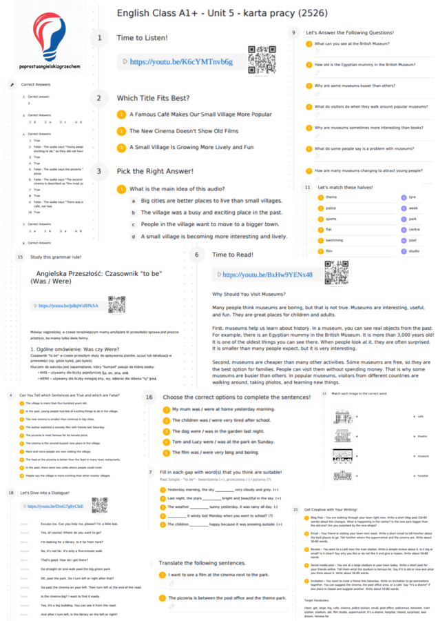 English Class A1+ – Unit 5 – karta pracy