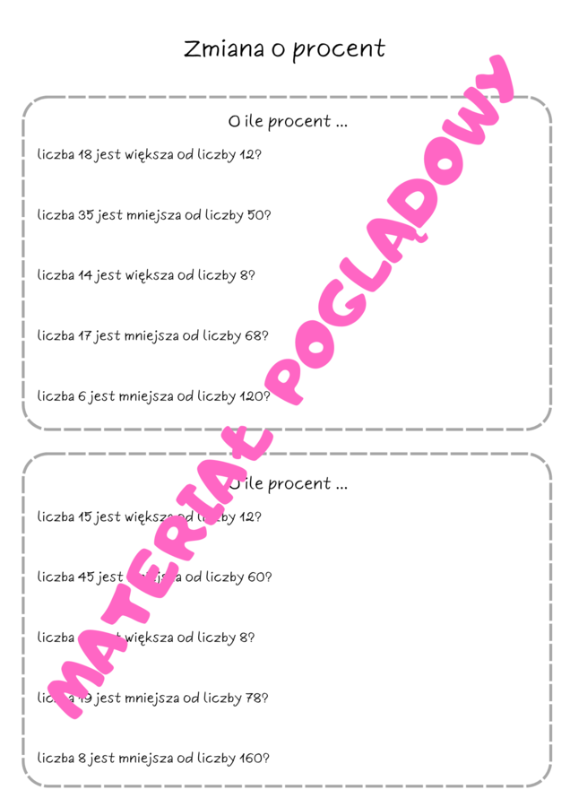 Szybkie karteczki - karty pracy z procentów. Klasa 6. Klasa 7. Klasa 8