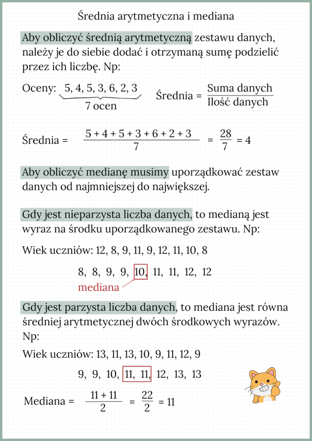 Średnia arytmetyczna i mediana - notatka