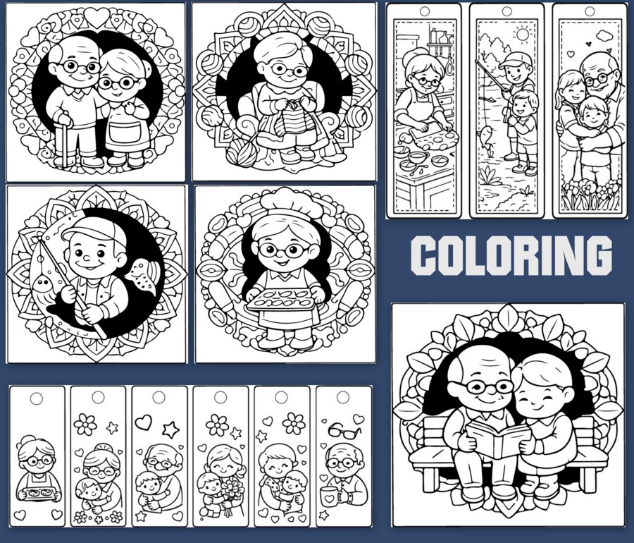 Kolorowanki na dzień Babci i Dziadka - mandale plus zakładki do książek