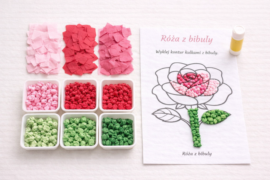 Wyklejanka. Róża z bibuły