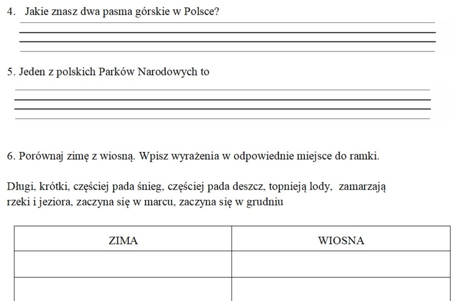 Sprawdzian / diagnoza po klasie 2 edukacja przyrodniczo - społeczna