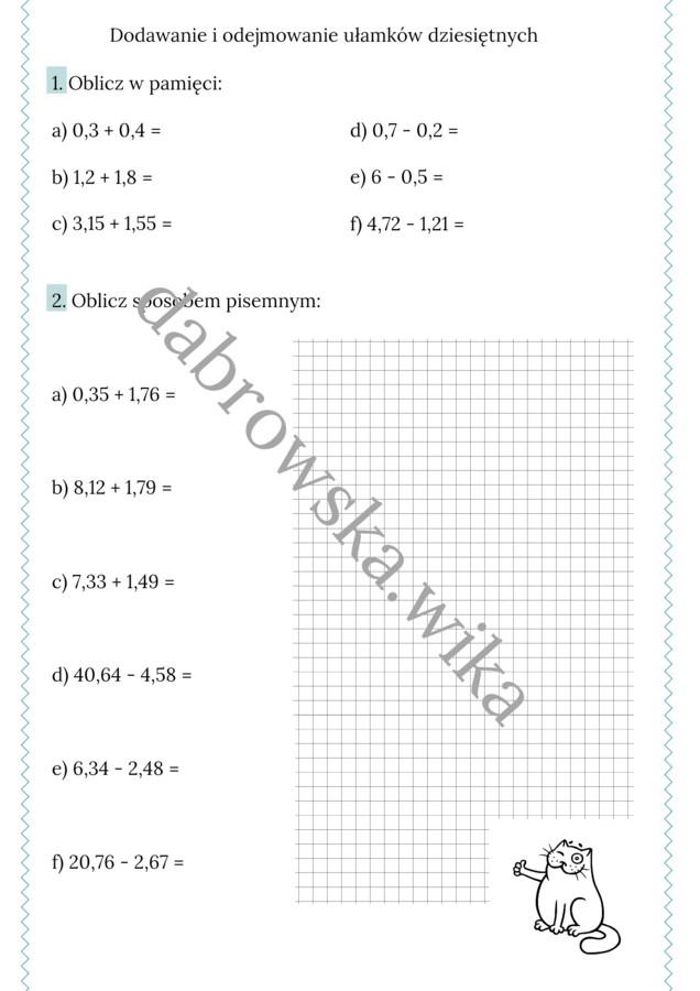 Dodawanie i odejmowanie ułamków dziesiętnych