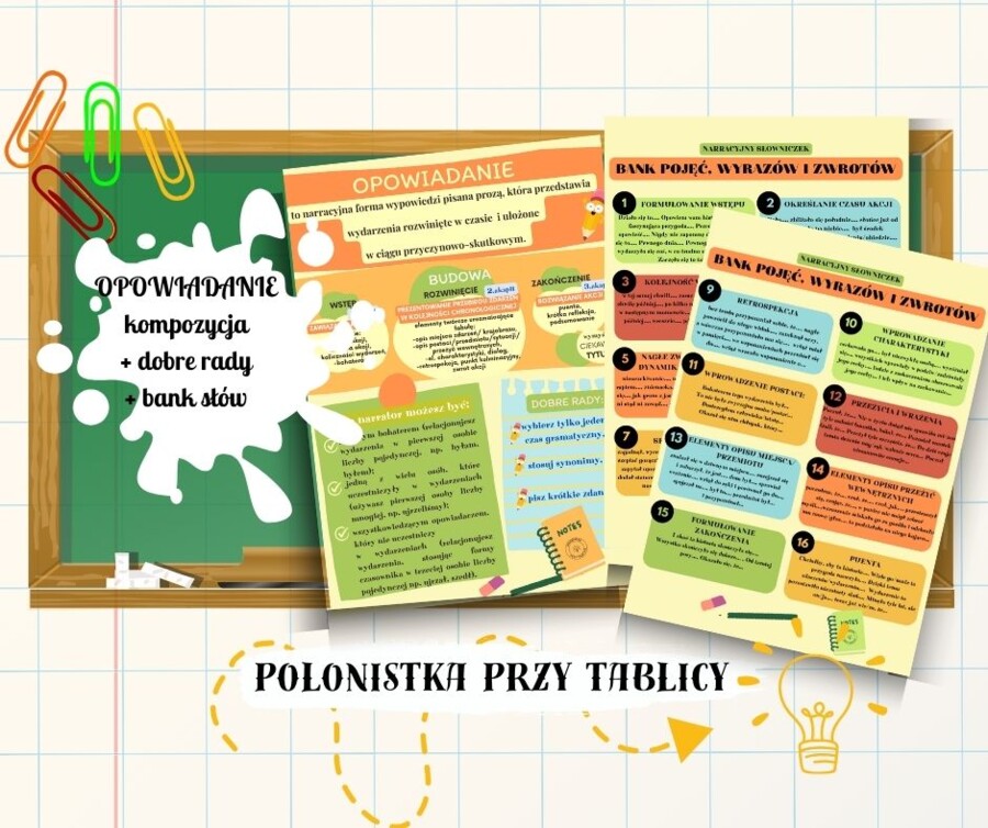 OPOWIADANIE plakat - kompozycja, elementy twórcze, bank słówek, dobre rady