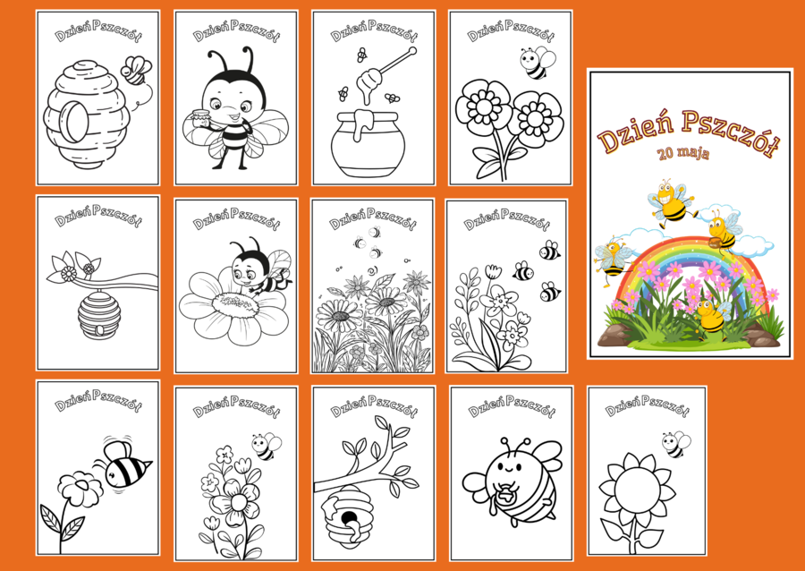 DZIEŃ PSZCZÓŁ - pszczoły – Galeria – kolorowanka – KOLOROWANKI – gazetka - biblioteka – świetlica – przedszkole – 25 wersjI