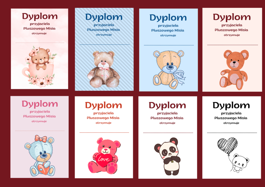 DZIEŃ PLUSZOWEGO MISIA - dyplomy - 15 wersji
