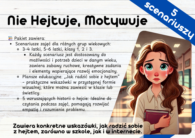 Nie hejtuję, motywuję – komplet materiałów edukacyjnych dla przedszkola i szkoły!