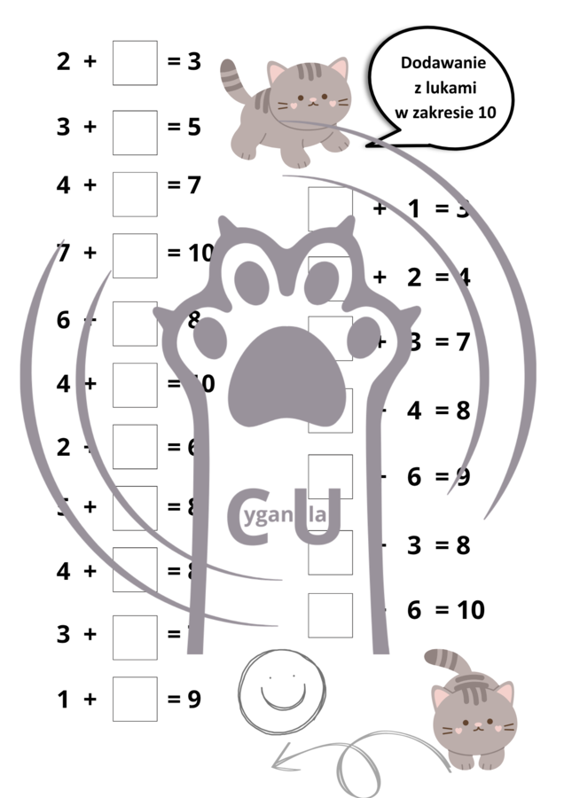Dodawanie i odejmowanie z lukami KARTY PRACY