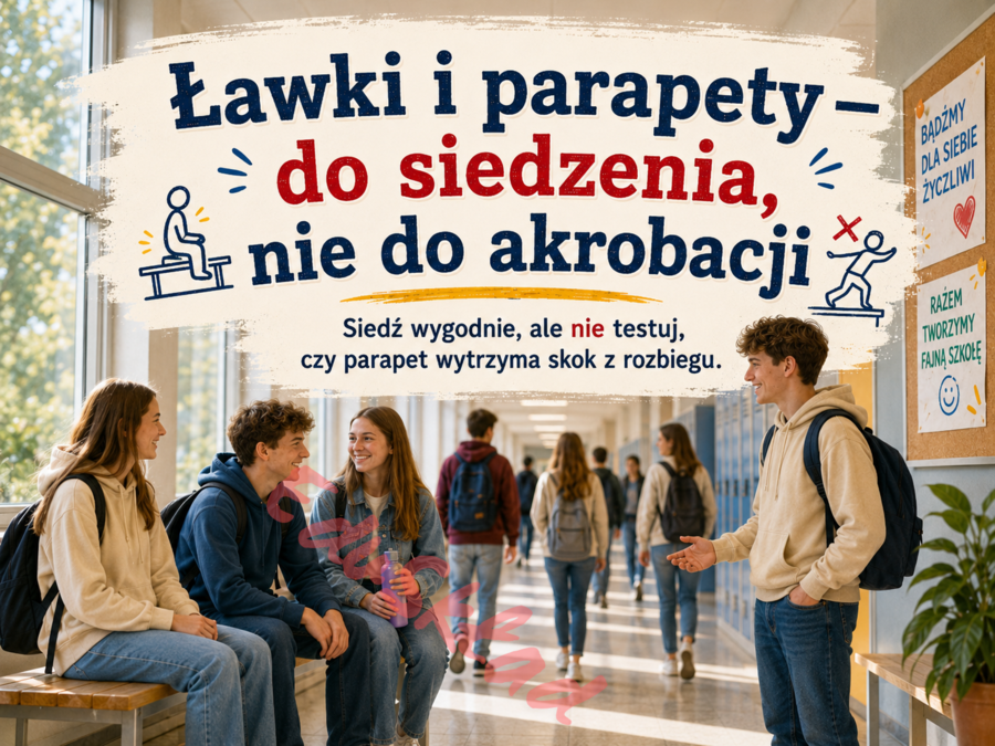 🛎️ Zasady bezpiecznej przerwy – nowoczesna gazetka korytarzowa z humorem