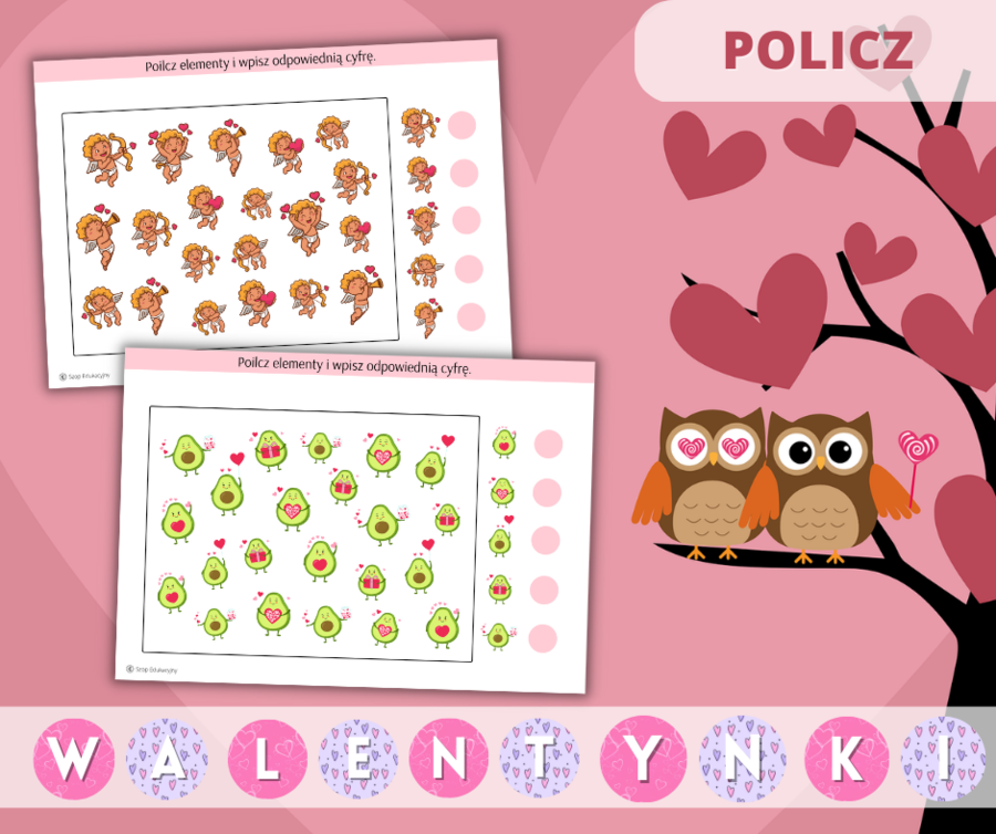 Walentynki Zestaw zadań. Puzzle. Szlaczki. Obliczenia. Labirynty. Girlanda