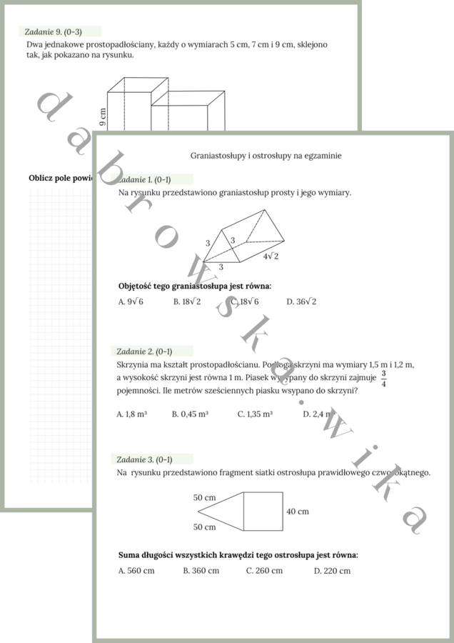 Graniastosłupy i ostrosłupy na egzaminie ósmoklasisty