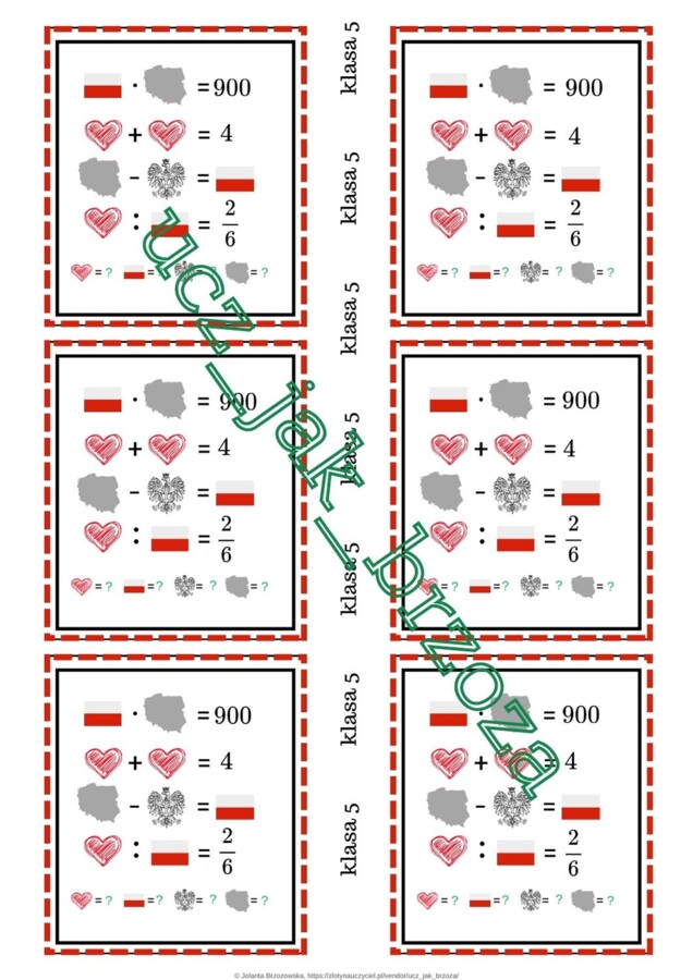 Zagadki obrazkowe, łamigłówki, 11 listopada, święto niepodległości, działania na liczbach