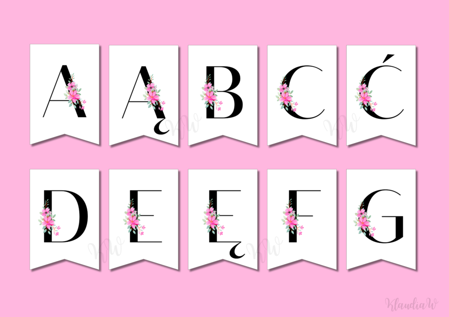 Elegancka girlanda z motywem kwiatowym – pełny polski alfabet