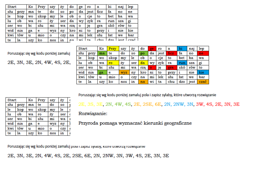 Kodowanka na podsumowanie lekcji przyrody w klasie 4 "Określamy kierunki geograficzne"