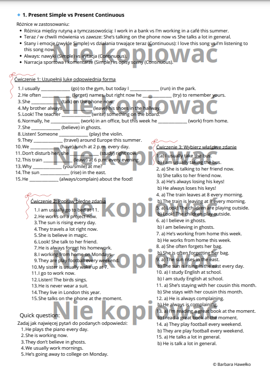 Karta Pracy Master the Tenses - Present Simple v. Continuous v. Perfect B1/B2