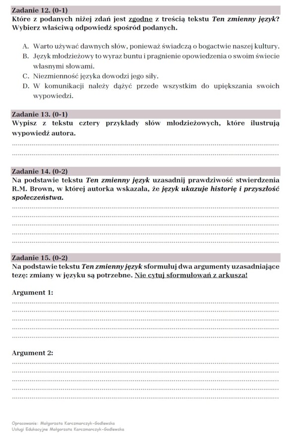 Arkusz egzaminacyjny "Kamienie na szaniec"