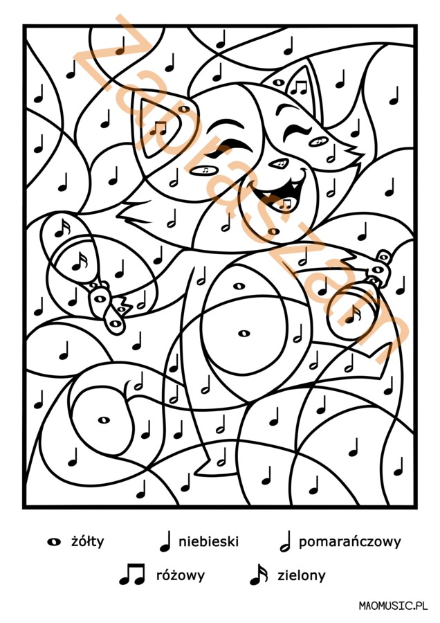 Kotek grający na marakasach (wartości rytmiczne nut)