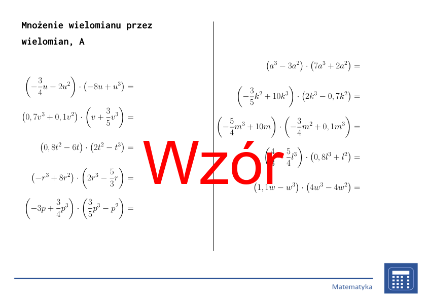 Mnożenie wielomianu przez wielomian | matematyka, algebra | 26 kolumn