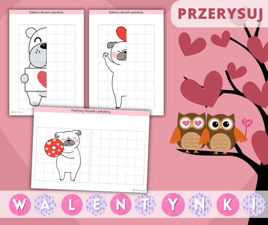 Walentynki Zestaw zadań. Puzzle. Szlaczki. Obliczenia. Labirynty. Girlanda