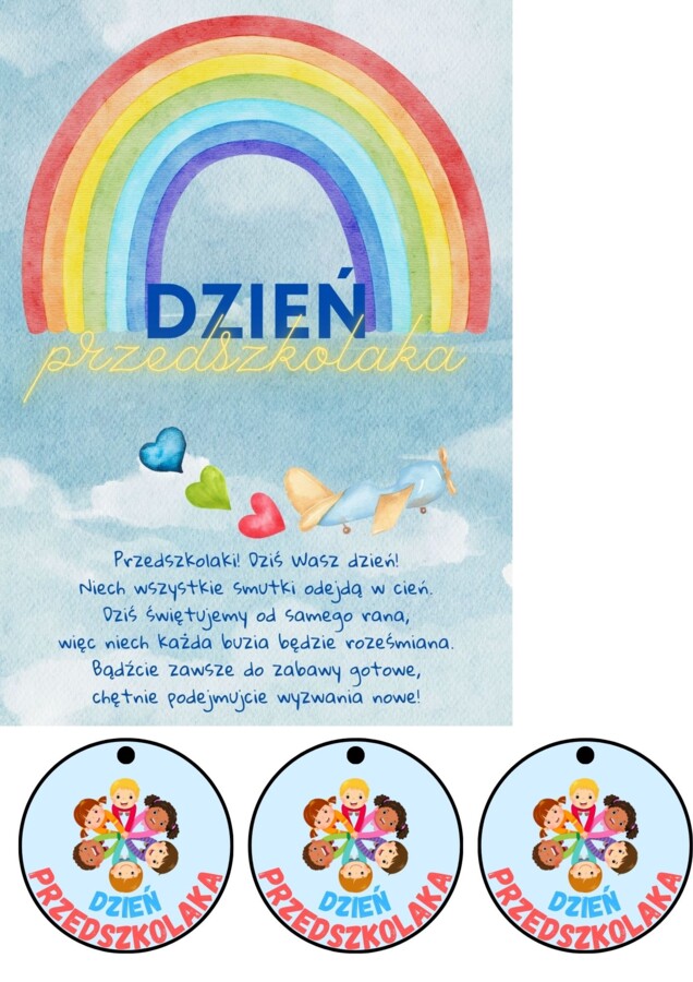 Kartki z życzeniami i medale na dzień przedszkolaka 20 WRZEŚNIA