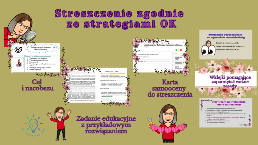 Streszczenie w szkole podstawowej - karty pracy, ocenianie kształtujące