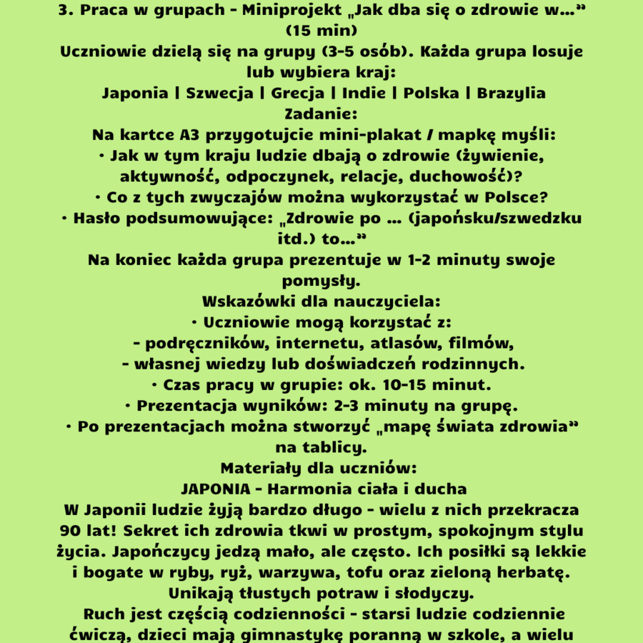 Edukacja zdrowotna, scenariusze wszystkich lekcji dla klas 4-8