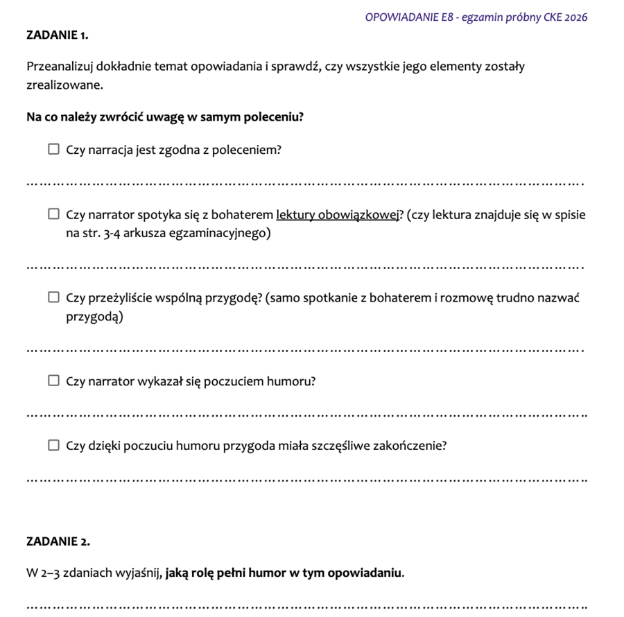 Opowiadanie na E8 – analiza, tworzenie i doskonalenie umiejętności (pakiet zadań)