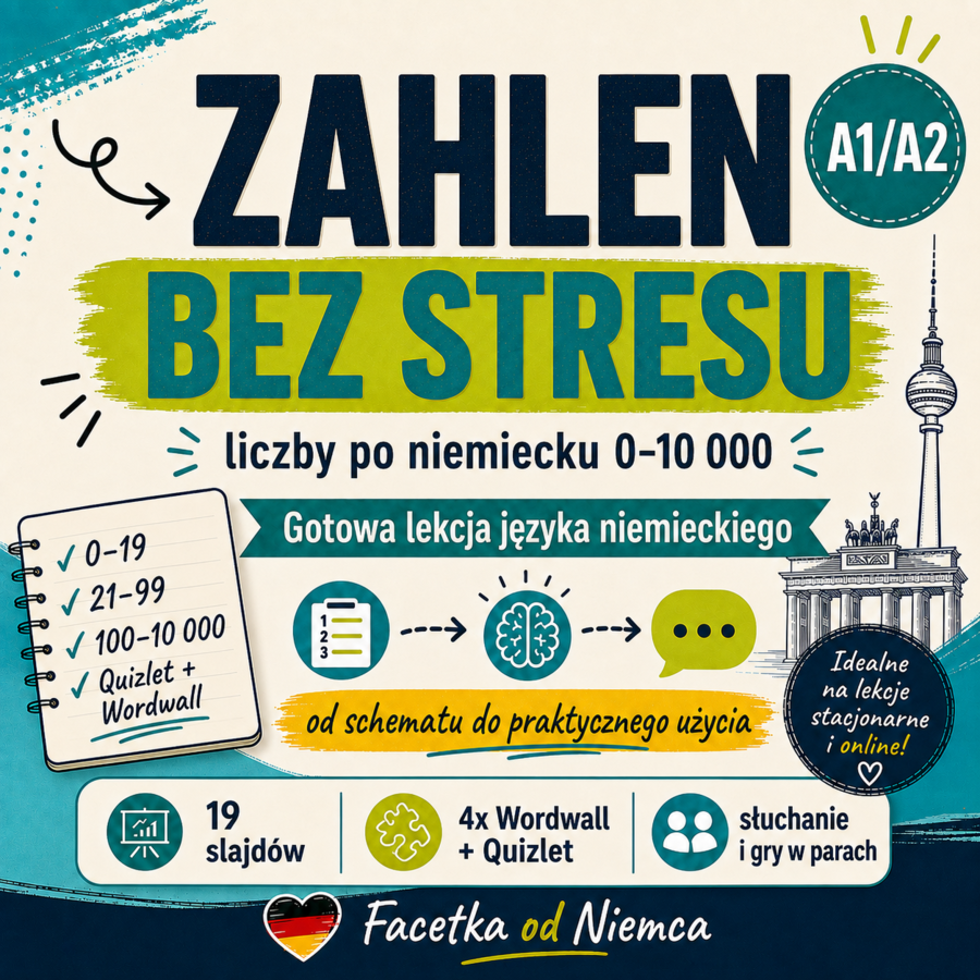 Zahlen ohne Stress – liczby po niemiecku 0–10 000 | gotowa lekcja A1/A2