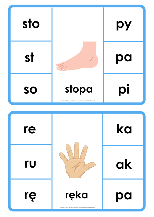 Klamerkowe pomoce - wyrazy dwusylabowe - litery drukowane