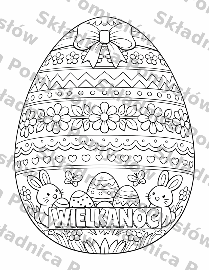 WIELKANOC - PISANKA - pakiet: kolorowanka XXL (9xA4) + miniatura A4; dekoracja, gazetka, plakat, świetlica