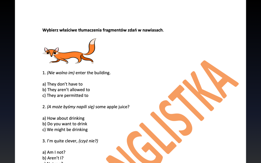 Dobieranie tłumaczeń fragmentów 20 zdań- MATURA