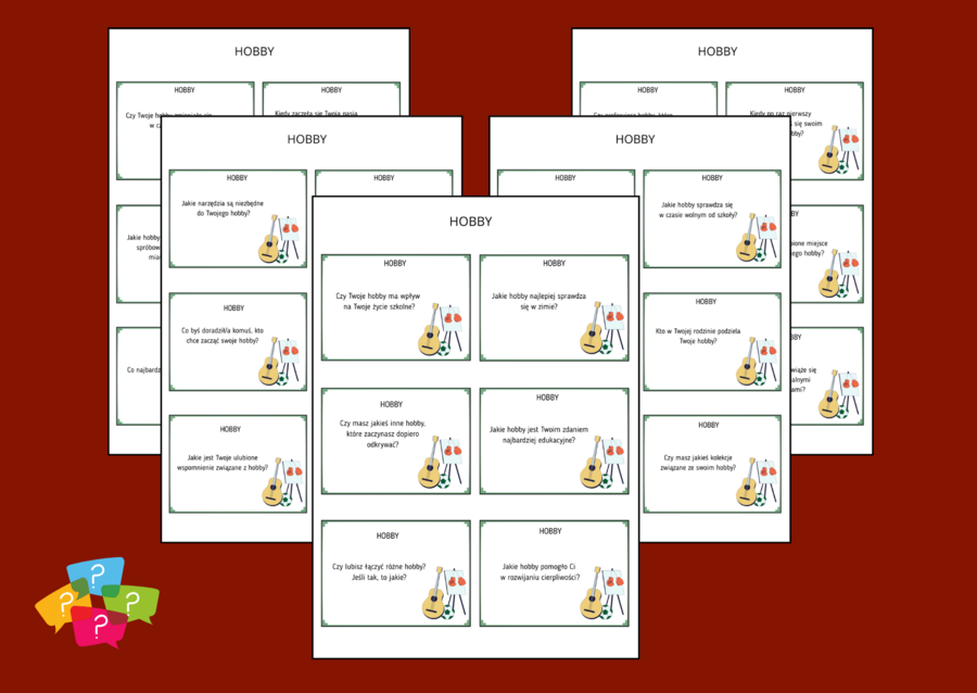 HOBBY – pytania uniwersalne – Karty do SMALL TALK – 42 pytania - ZAJĘCIA Z WYCHOWAWCĄ - biblioteka - świetlica