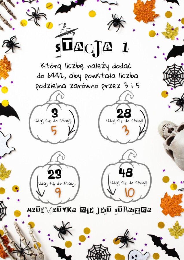 Cechy podzielności - stacje zadaniowe ( Halloween?)