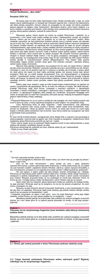 Karta pracy "Quo vadis " - krytyczne czytanie