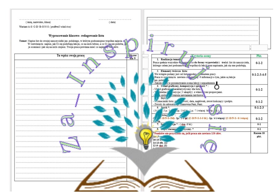 Sprawdzenie umiejętności pisania listu/ ewaluacja pracy/ podsumowanie w formie listu