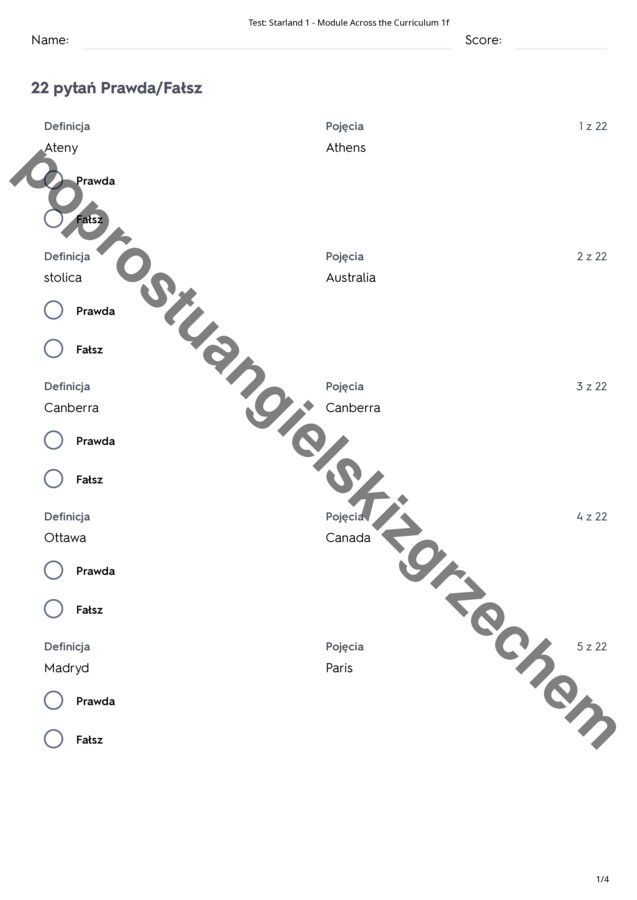 Starland 1 – Module 1 – testy