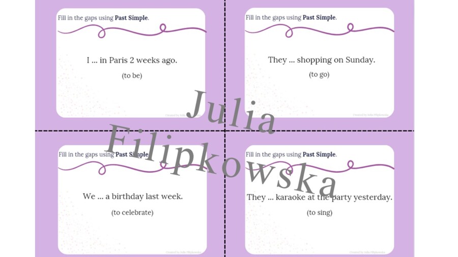 Past Simple/ Karty do mówienia/ Mówienie/ Speaking/ Konwersacje/ Klasy 4-8/ Klasy 4-6/ Klasy 6-8/ SP/ Warm-up/ Rozgrzewka/ Speaking cards/ Gramatyka/ Grammar/ Speaking cards grammar/ Grammar cards/ E8