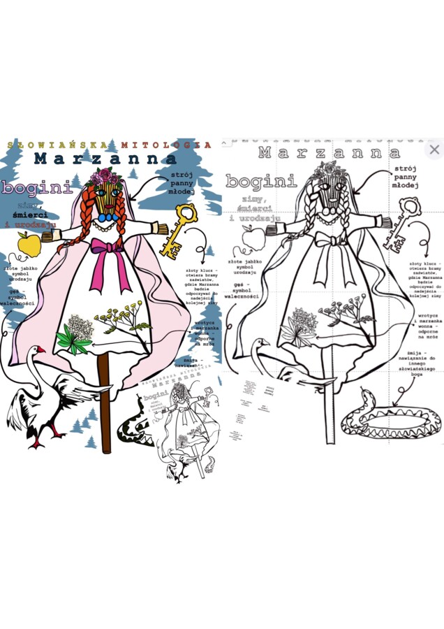 Marzanna - słowiańska mitologia - kolorowanka xxl i karta pracy