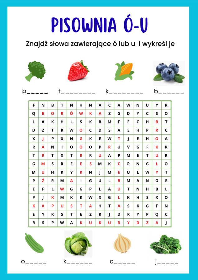 Ortograficzne wykreślanki - ó,u