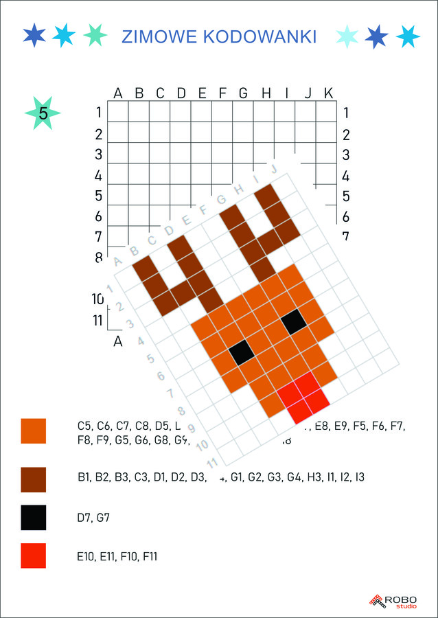 Kodowanki zimowe, świąteczne, mikołajkowe- łatwe- dyktando graficzne, kolorowanka, zima, Święta, Boże Narodzenie, Mikołaj