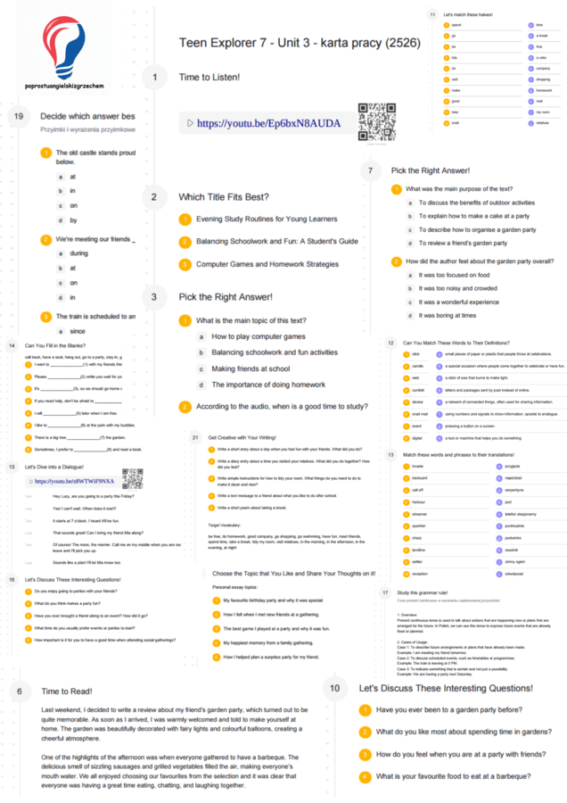 Teen Explorer 7 – Unit 3 – karta pracy