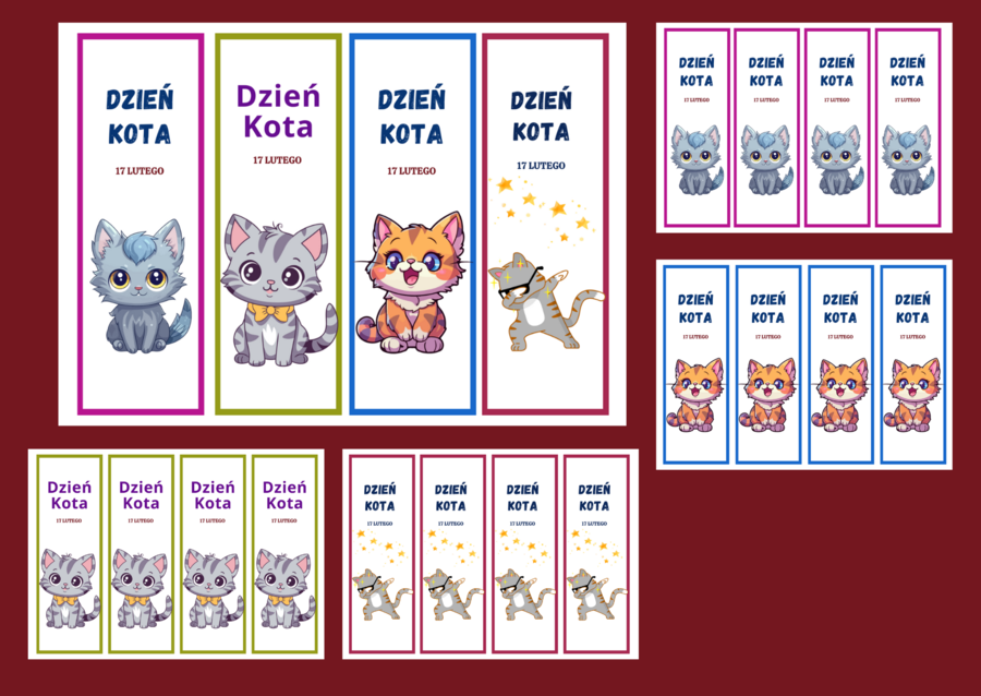 DZIEŃ KOTA – zakładki do książek – zakładka – biblioteka – świetlica – wersja 1