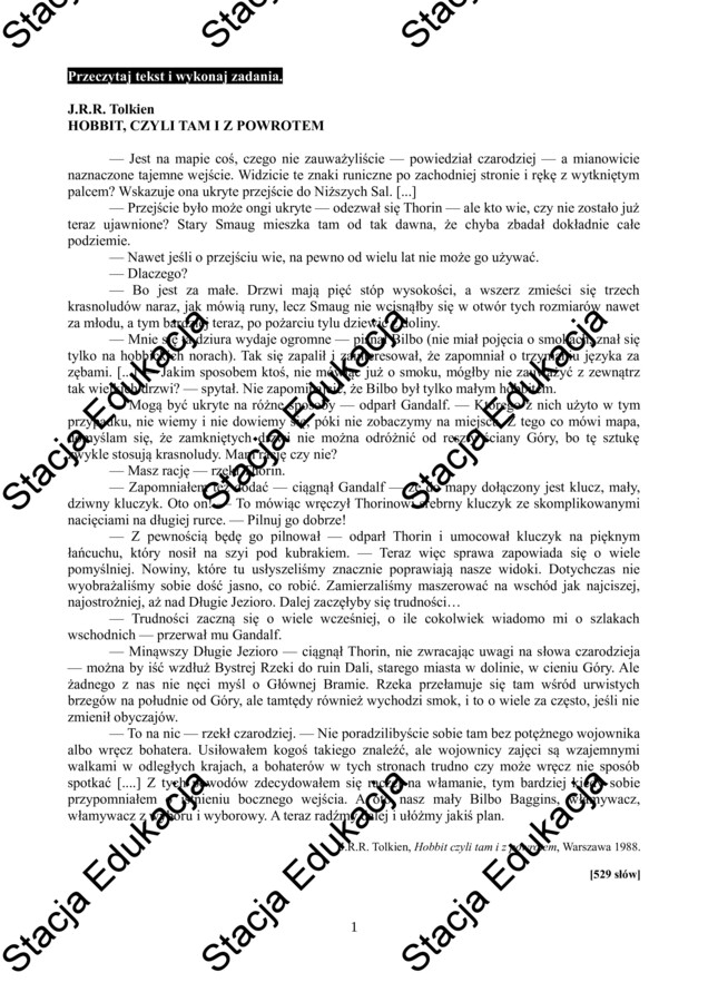 Egzamin ósmoklasisty – Arkusz z języka polskiego „Hobbit, czyli tam i z powrotem” | Pełny test z kluczem odpowiedzi