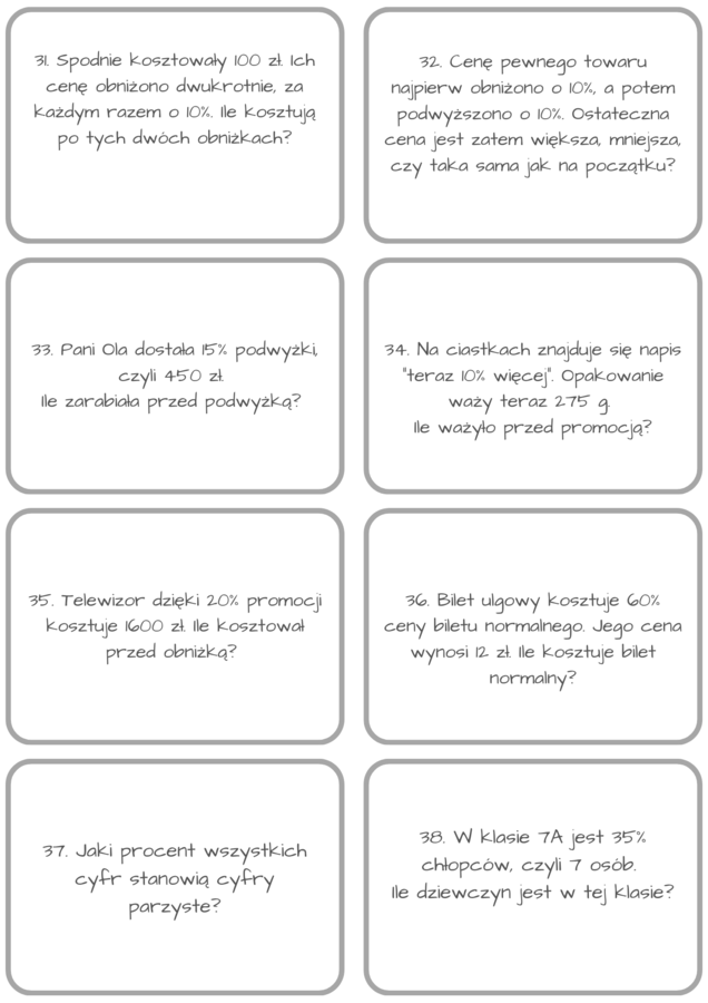 PAKIET quizy matematyczne - procenty, wyrażenia algebraiczne (algebra), ułamki dziesiętne