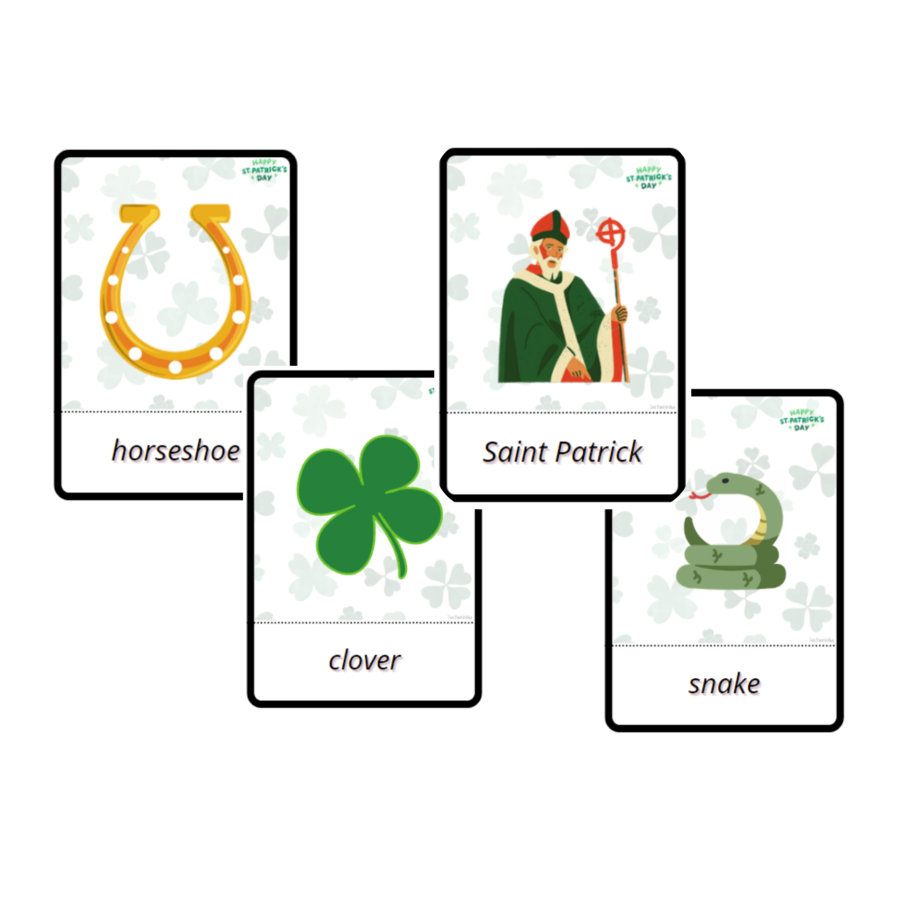 Sant Patrick's Day Flashcard Set - zestaw, karty obrazkowe i karty wyrazowe na Dzień Świętego Patryka