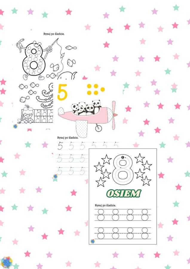 ĆWICZENIA GRAFOMOTORYCZNE CYFRY - RYSOWANIE PO ŚLADZIE.